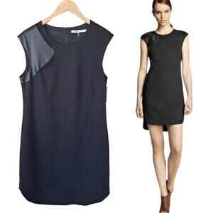 NWT Trina Turk Missy  Black Ponte Sheath Dress Size 10 Leather Detail